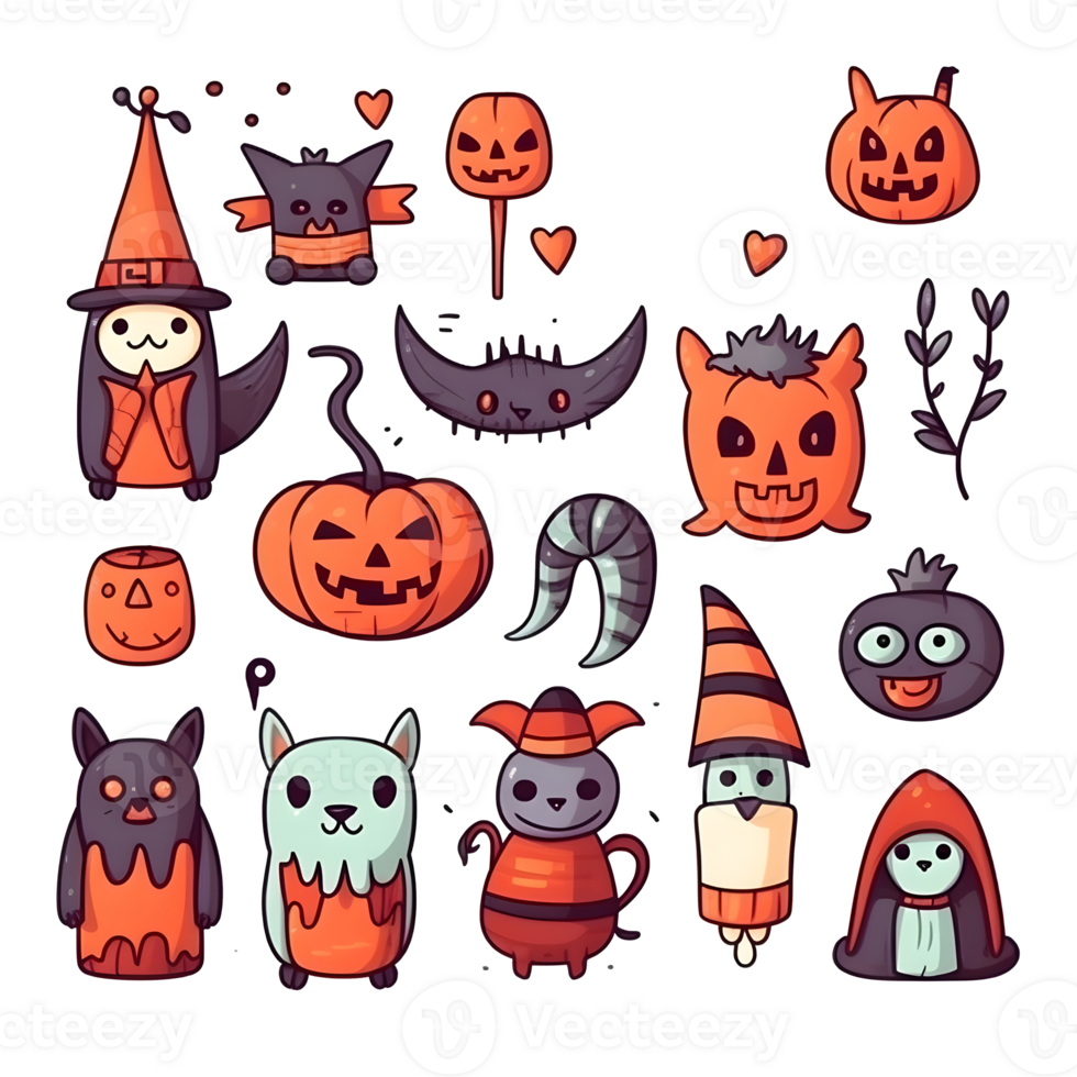halloween element doodle icon set . png