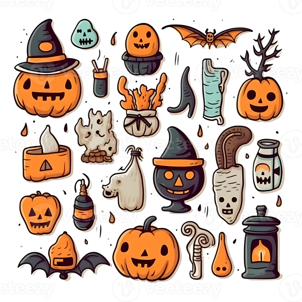 halloween element doodle icon set . png