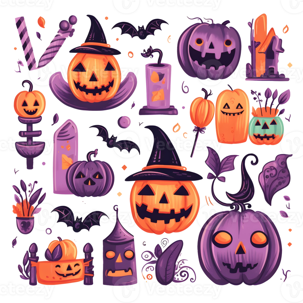 halloween element doodle icon set . png