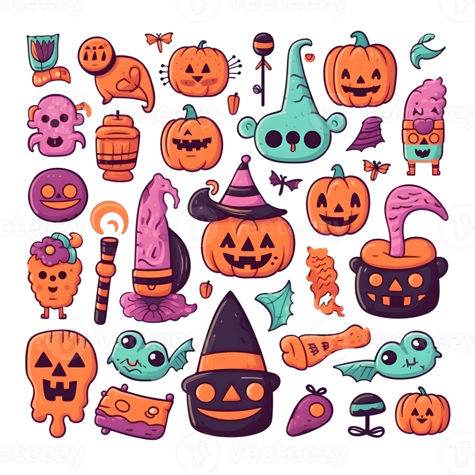 halloween element doodle icon set . png