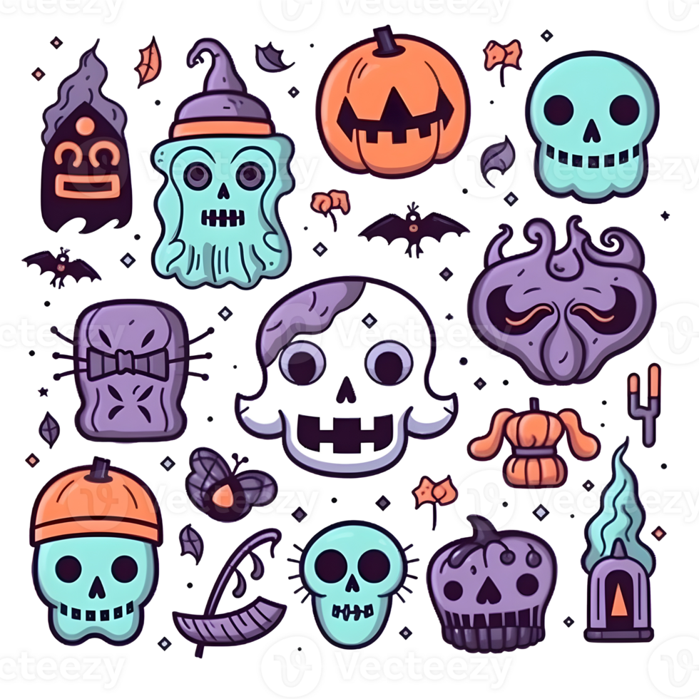 halloween element doodle icon set . png