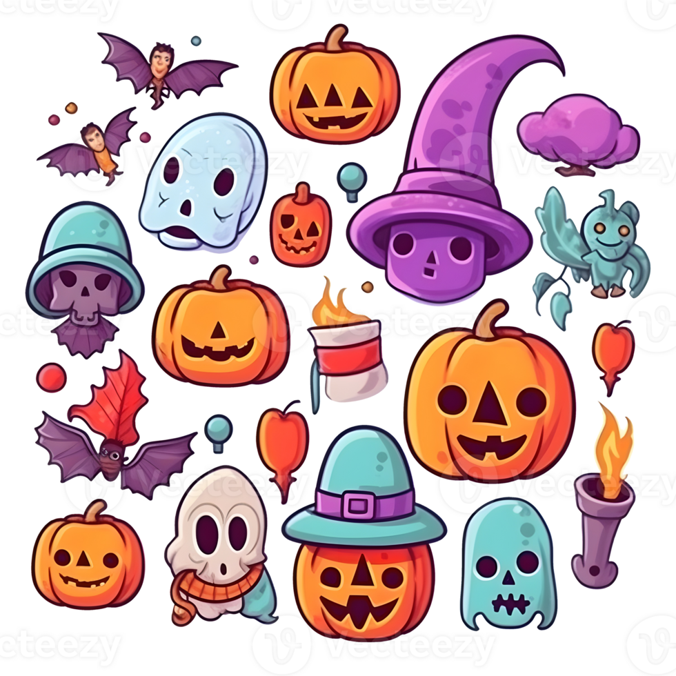 halloween element doodle icon set . png