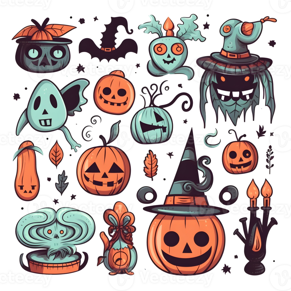 halloween element doodle icon set . png