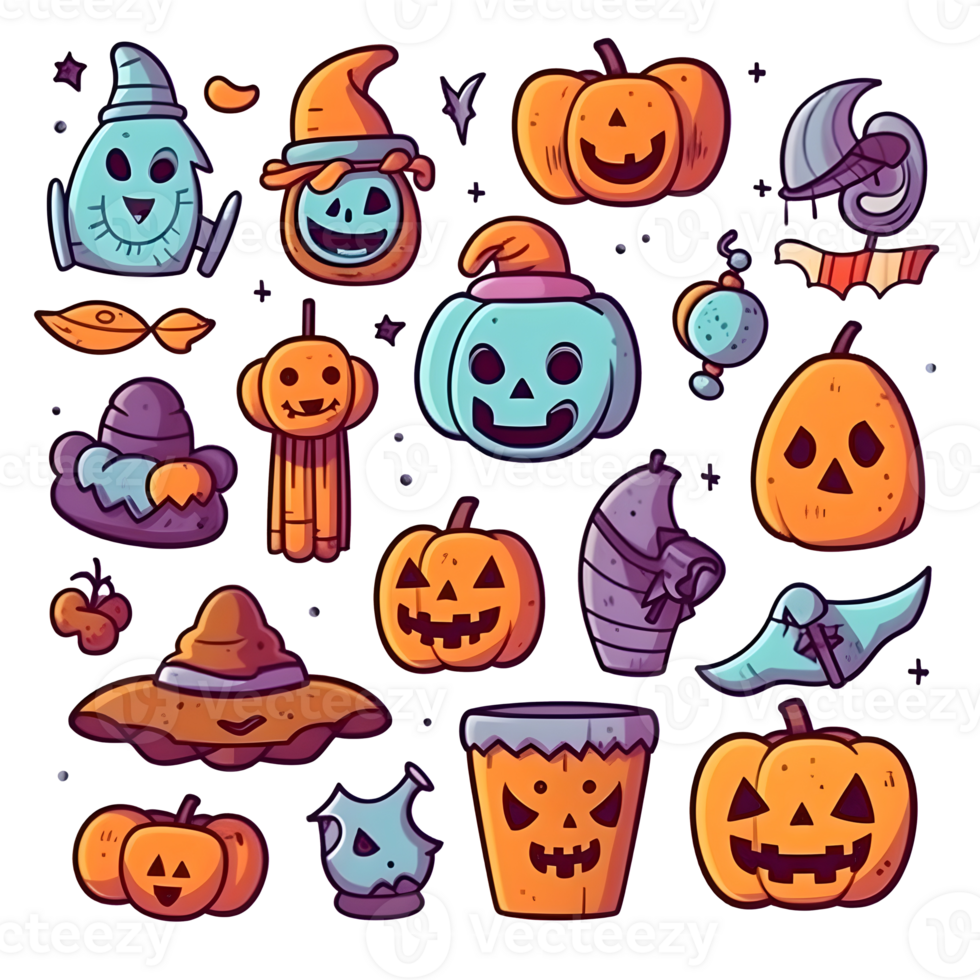 halloween element doodle icon set . png