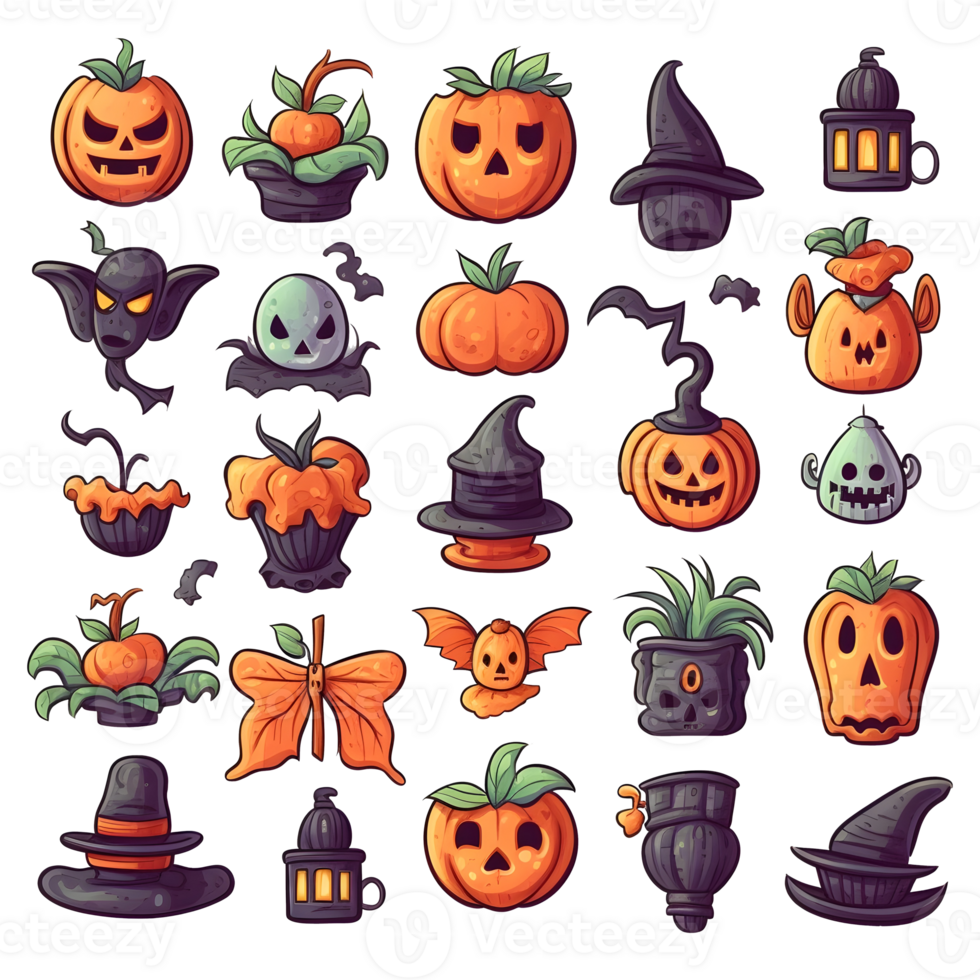 halloween element doodle icon set . png