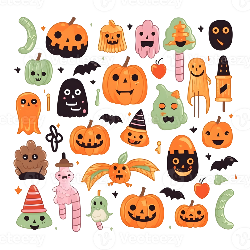 halloween element doodle icon set . png