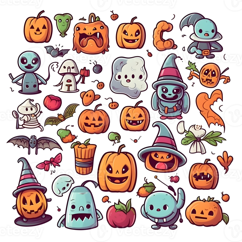 halloween element doodle icon set . png