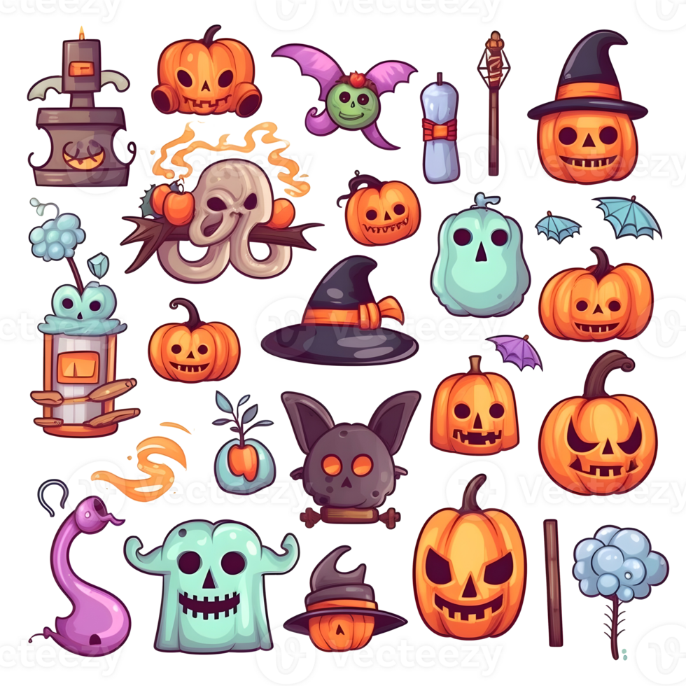 halloween element doodle icon set . png