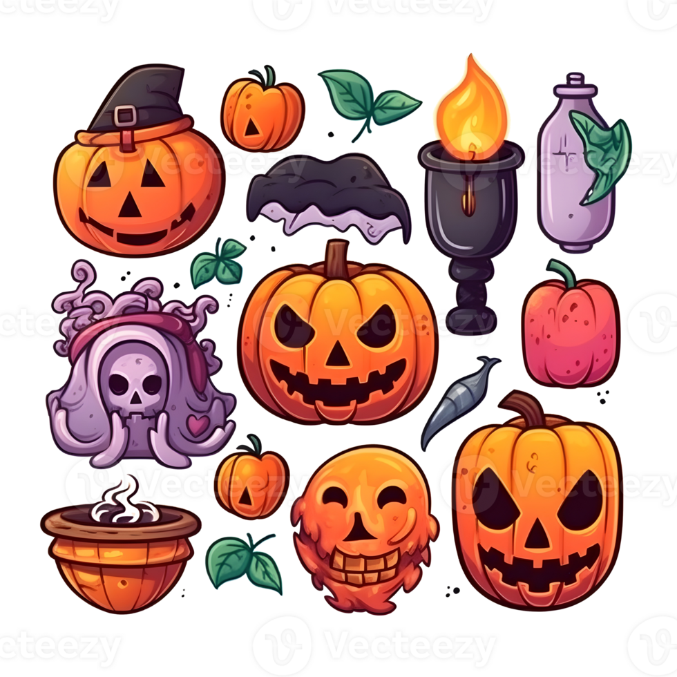 halloween element doodle icon set . png