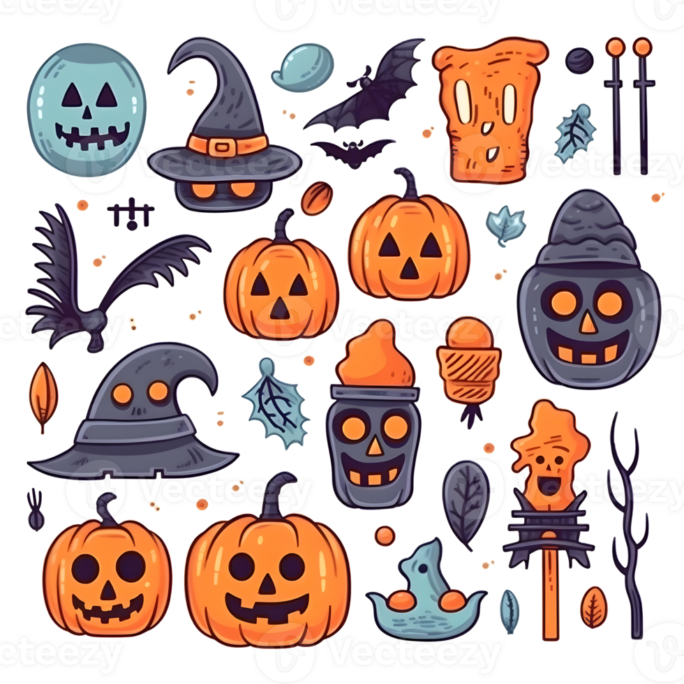halloween element doodle icon set . png