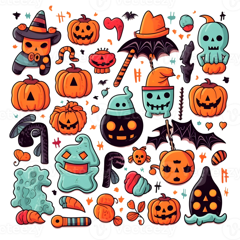 halloween element doodle icon set . png
