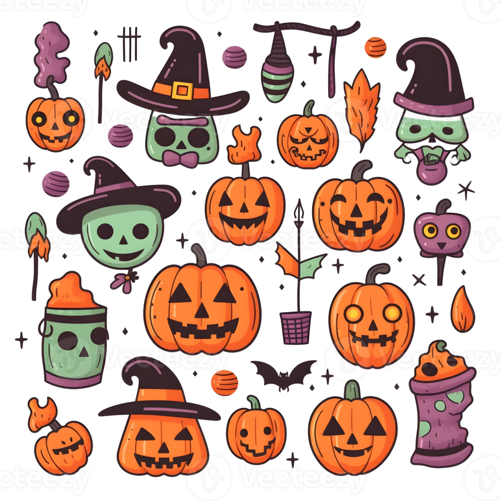halloween element doodle icon set . png