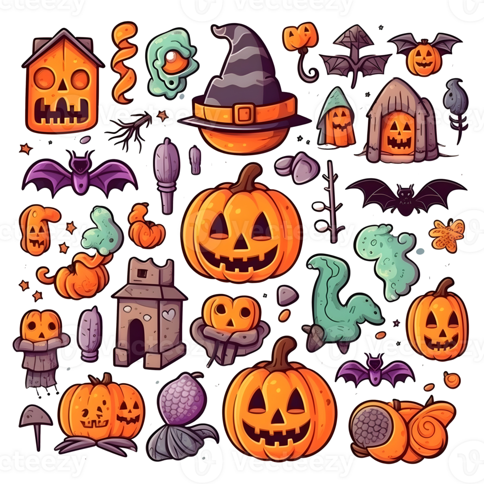 halloween element doodle icon set generative AI. png