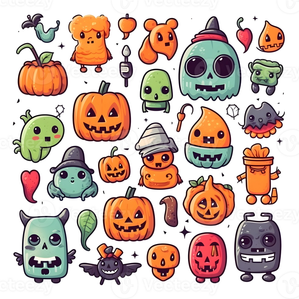 halloween element doodle icon set . png