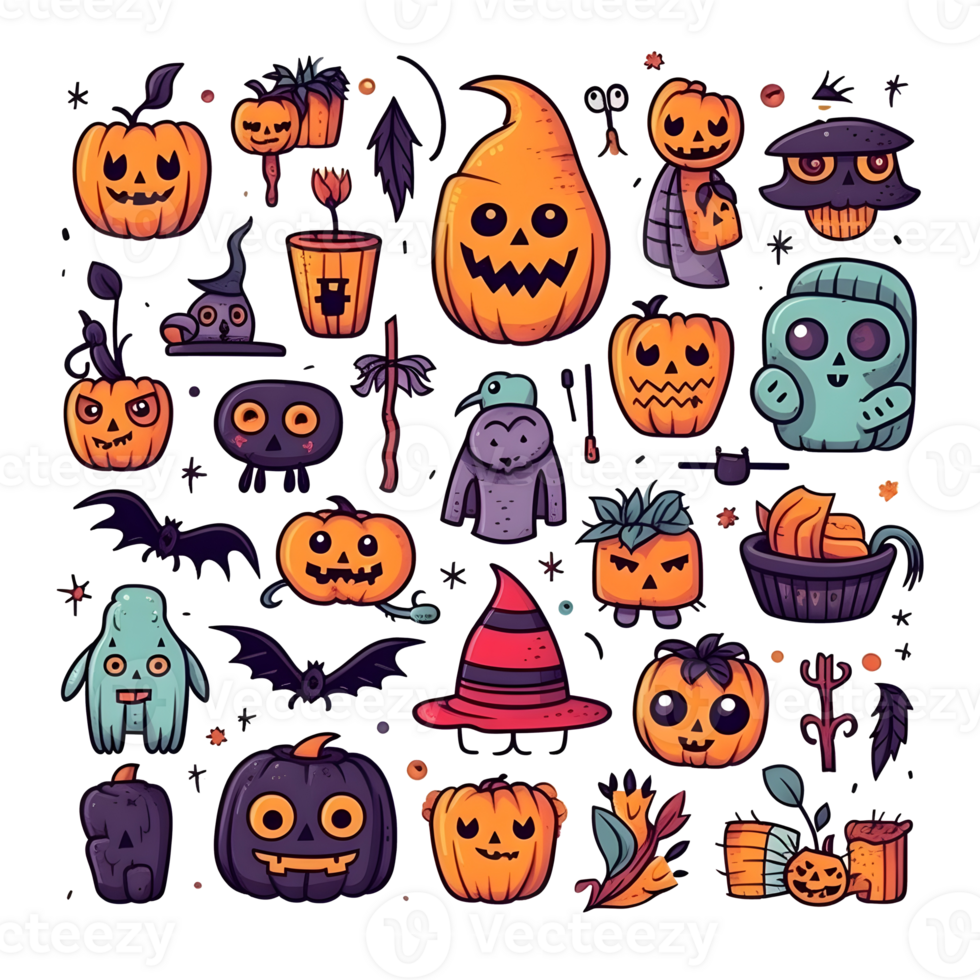 halloween element doodle icon set . png