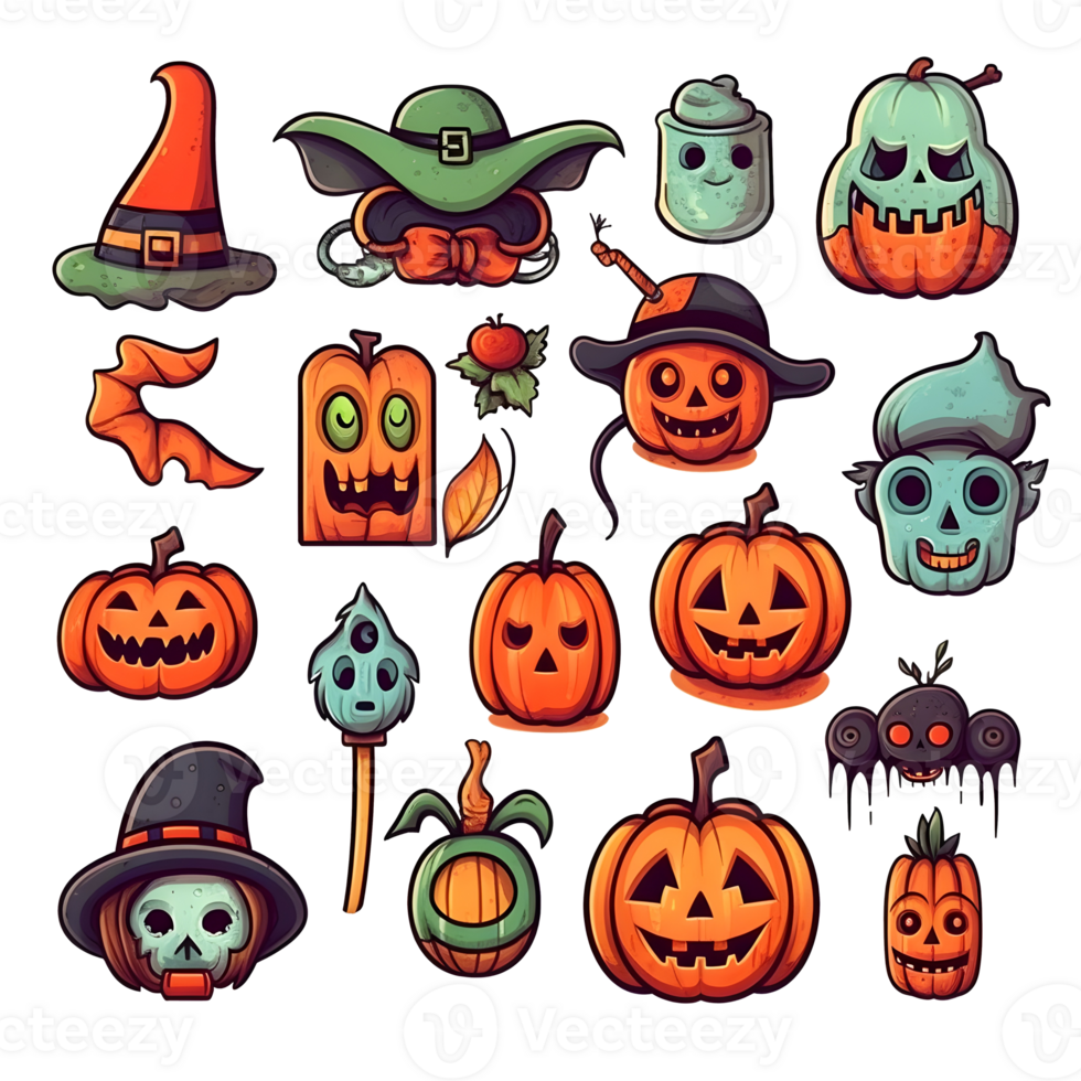 halloween element doodle icon set . png