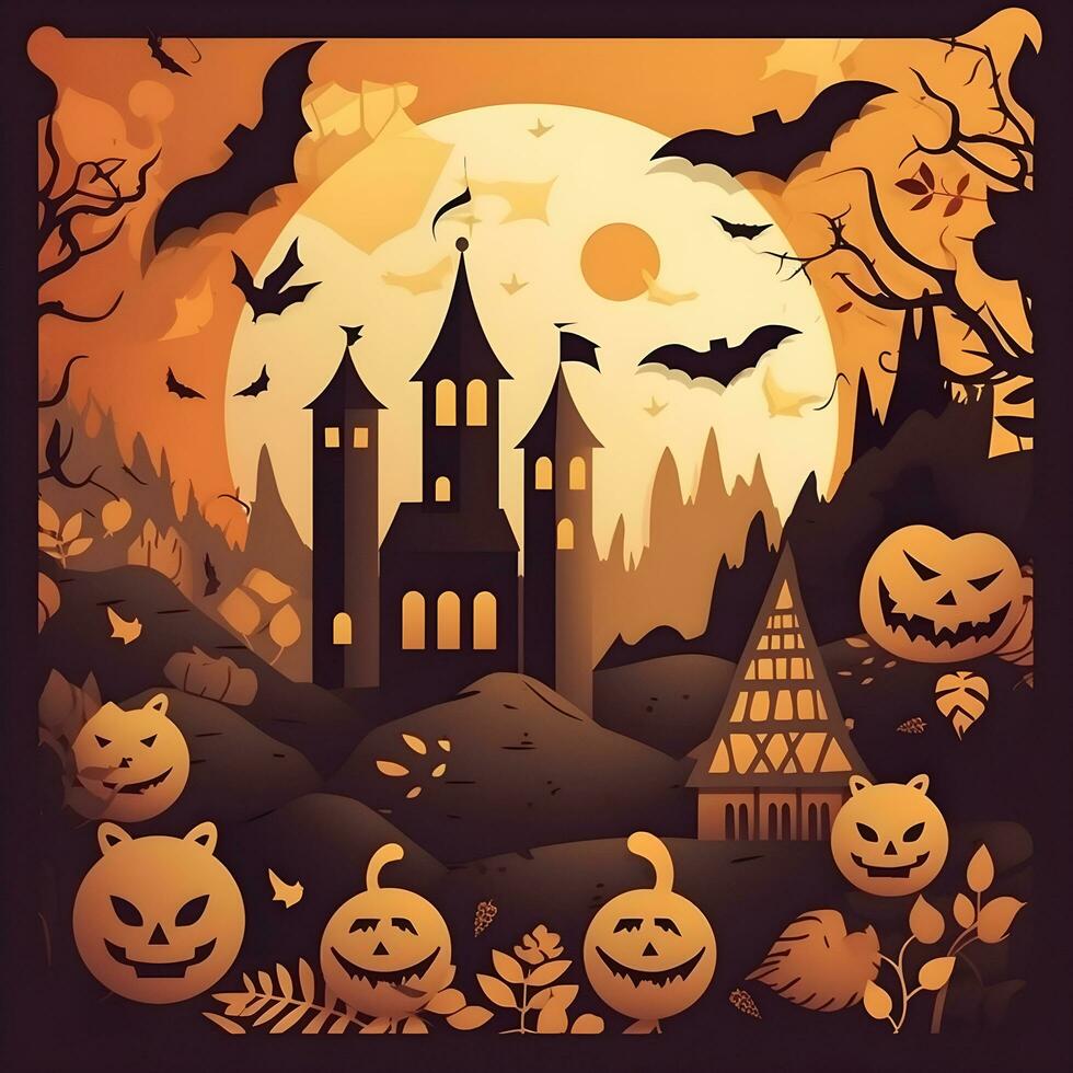 halloween paper art background generative AI. photo