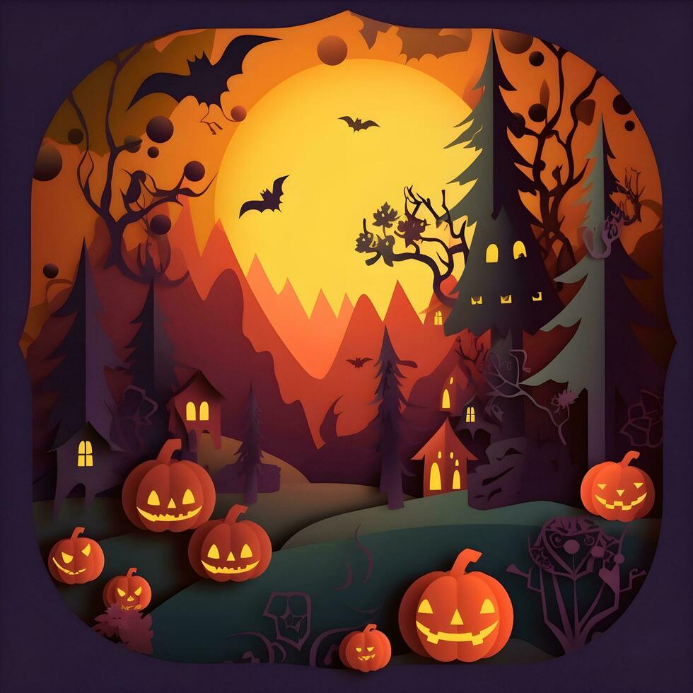 halloween paper art background generative AI. photo