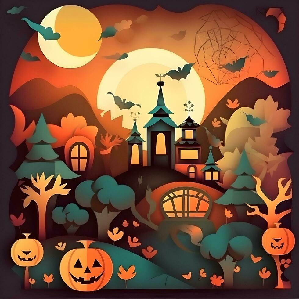halloween paper art background generative AI. photo