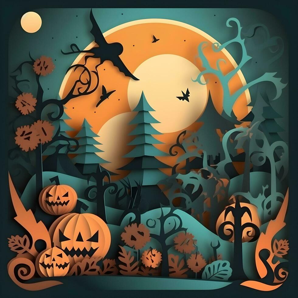 halloween paper art background generative AI. photo