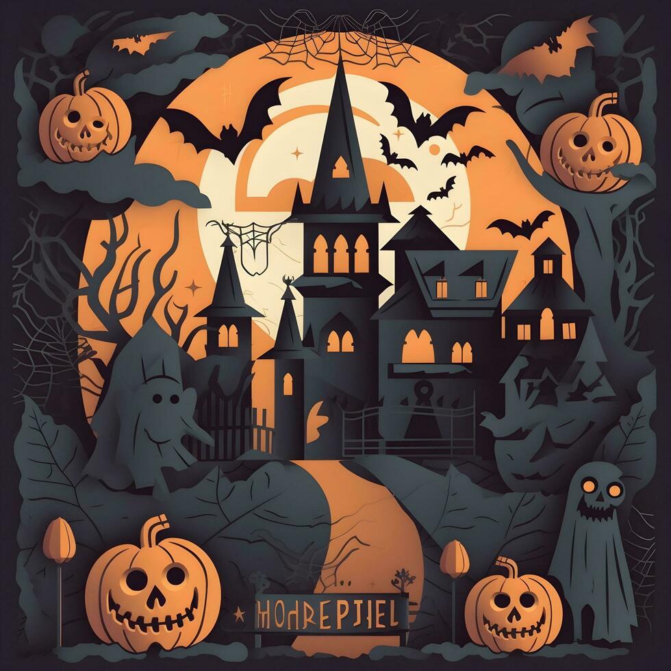 halloween paper art background generative AI. photo