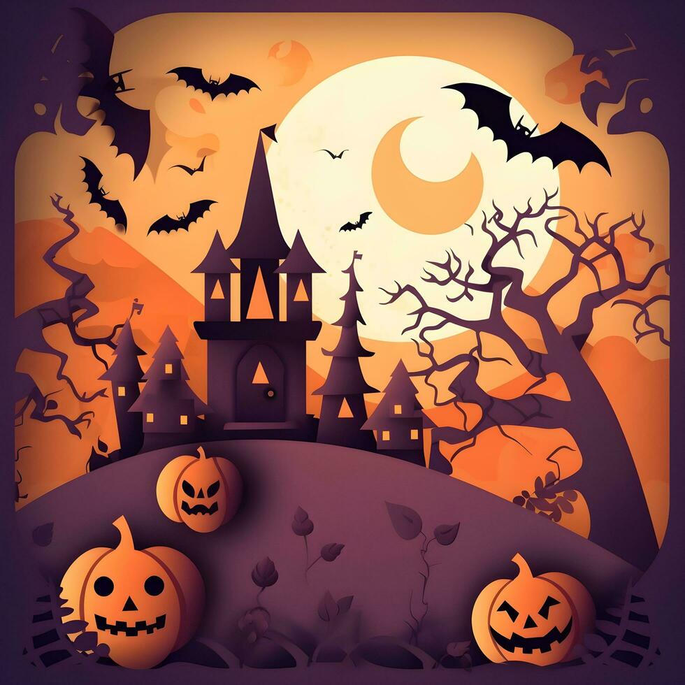 halloween paper art background generative AI. photo