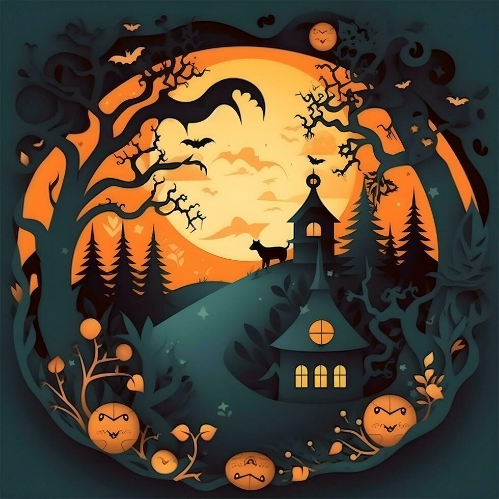 halloween paper art background generative AI. photo