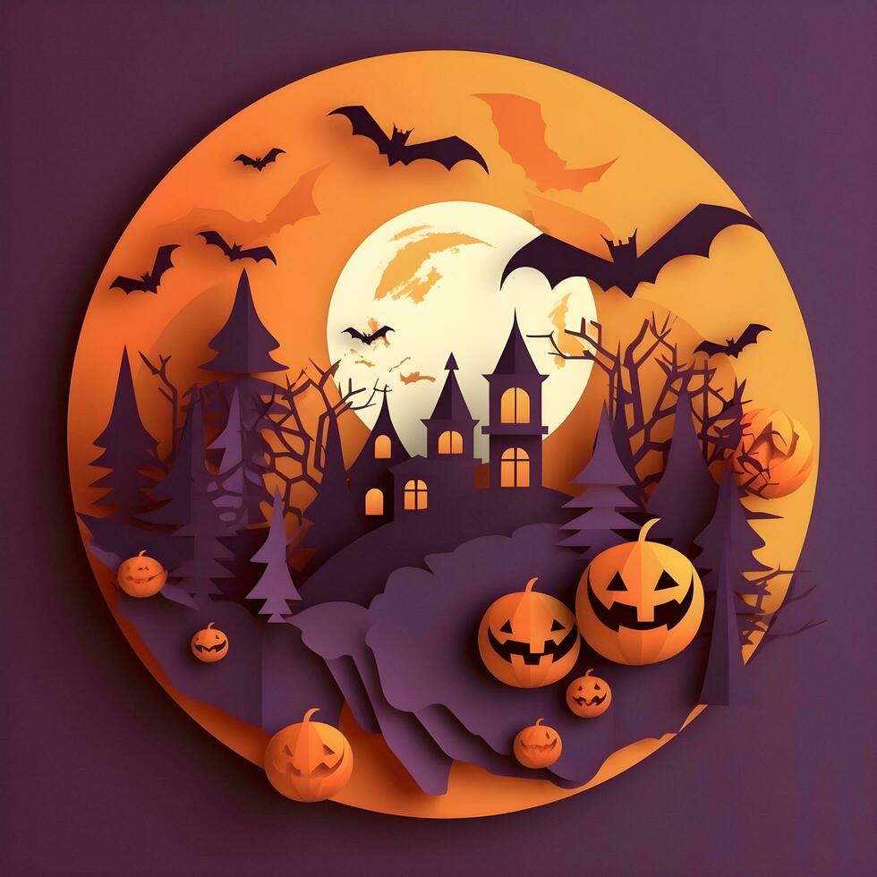 halloween paper art background generative AI. photo