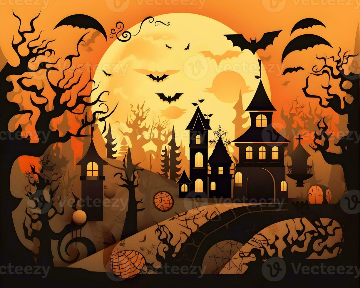 halloween paper art background generative AI. photo