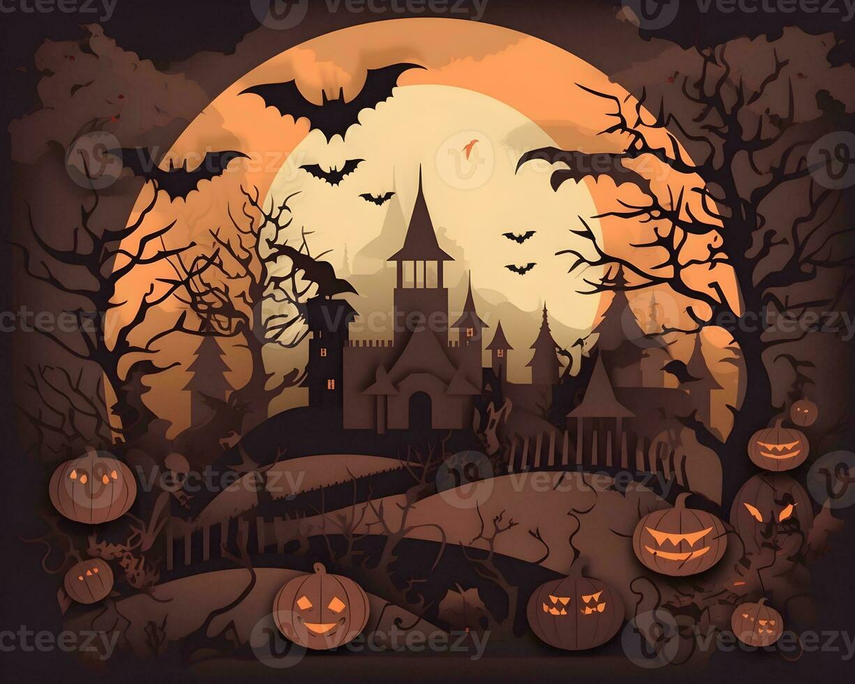 halloween paper art background generative AI. photo