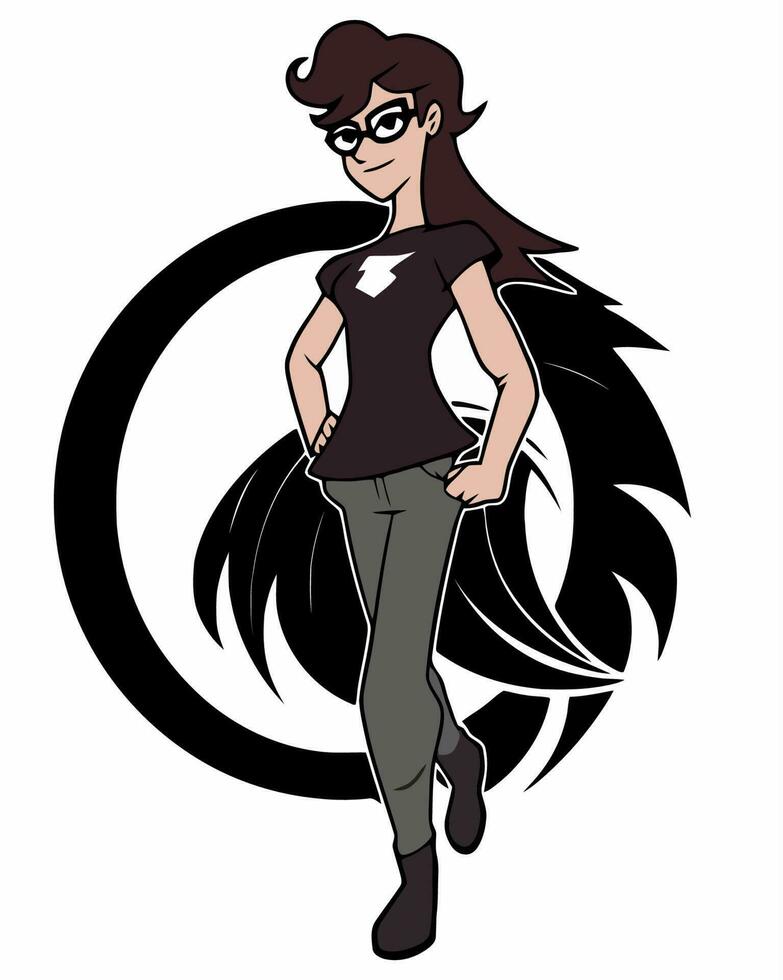 a cartoon girl with glasses and a black and white design vector