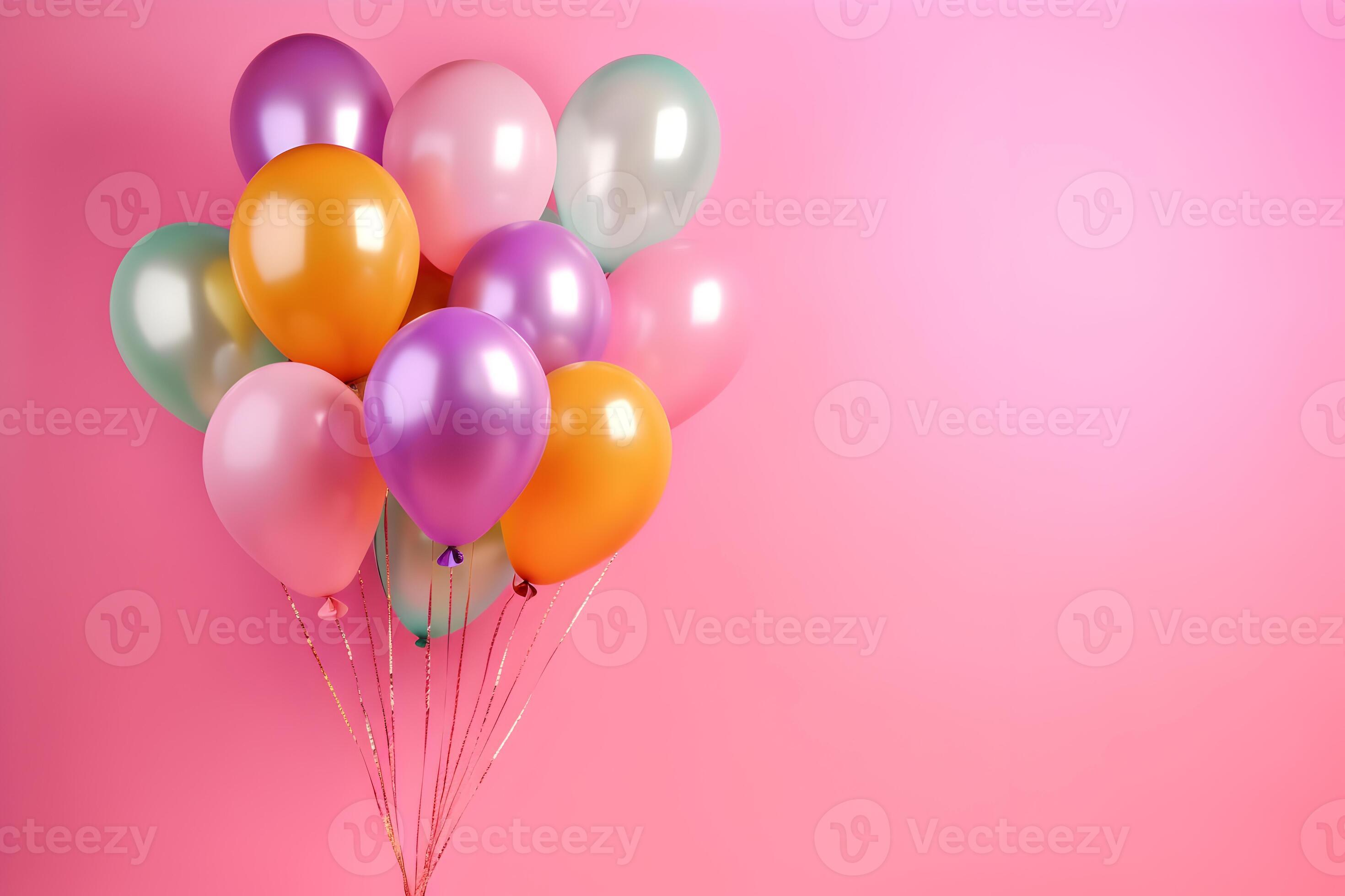 many balloons on wall colorful birthday decorations Stock Photo