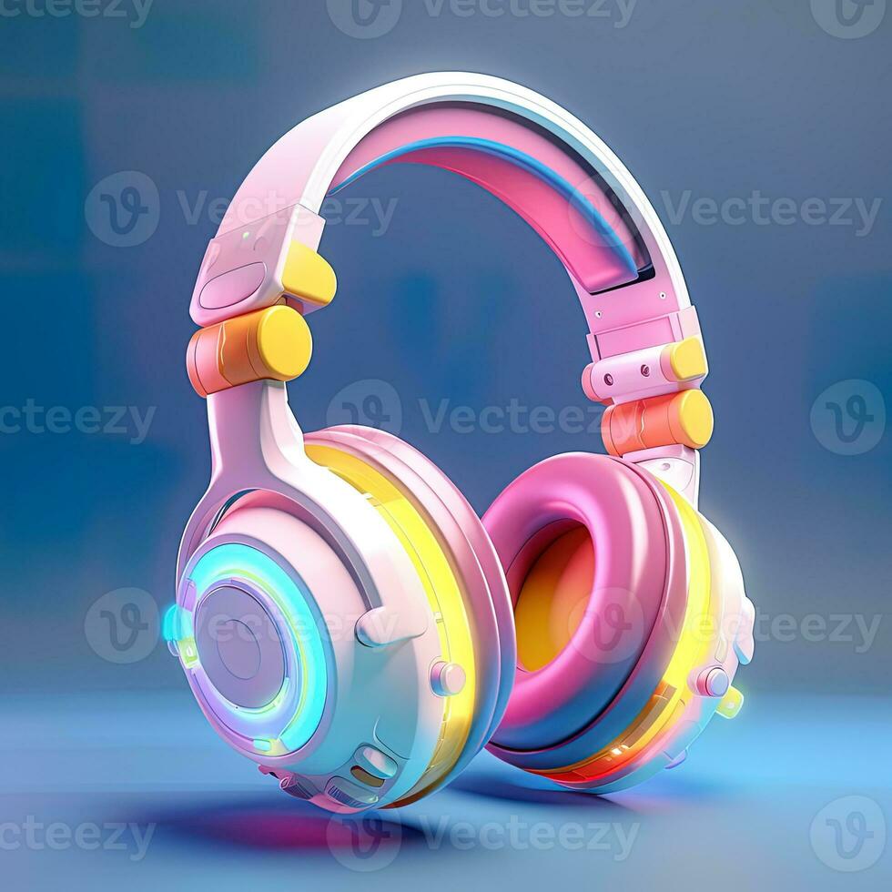 3D headphone on a flat background, with music, generated by AI photo