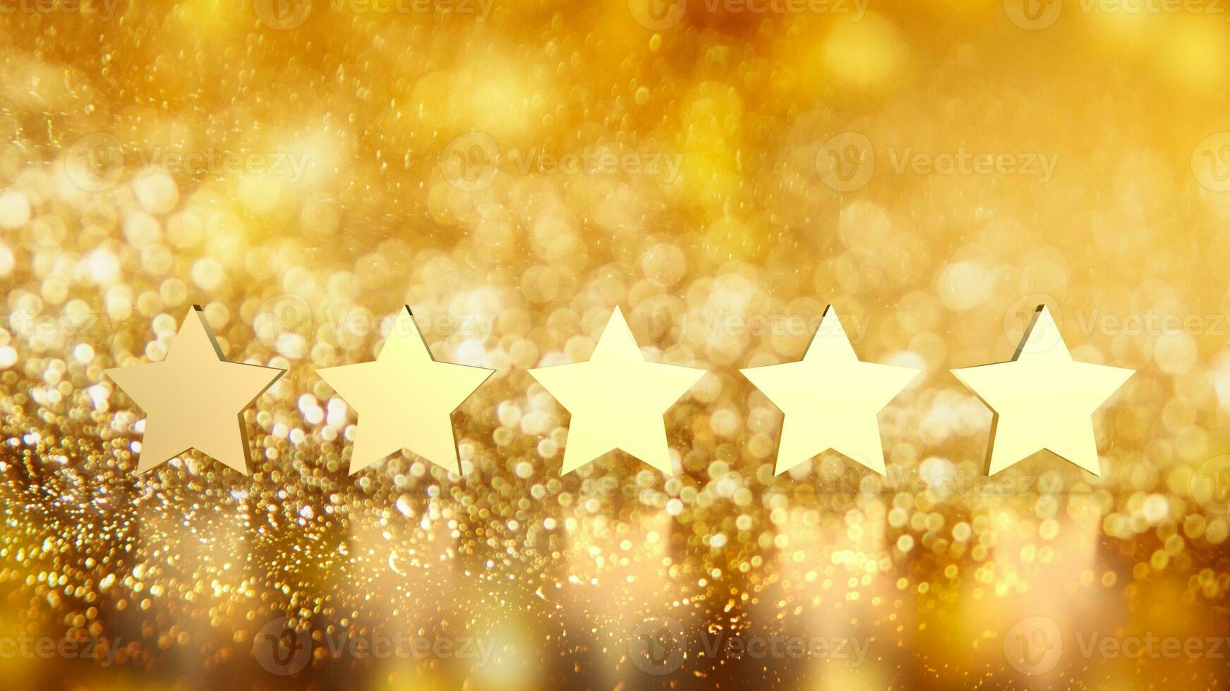 The gold five star on bokeh background 3d rendering photo