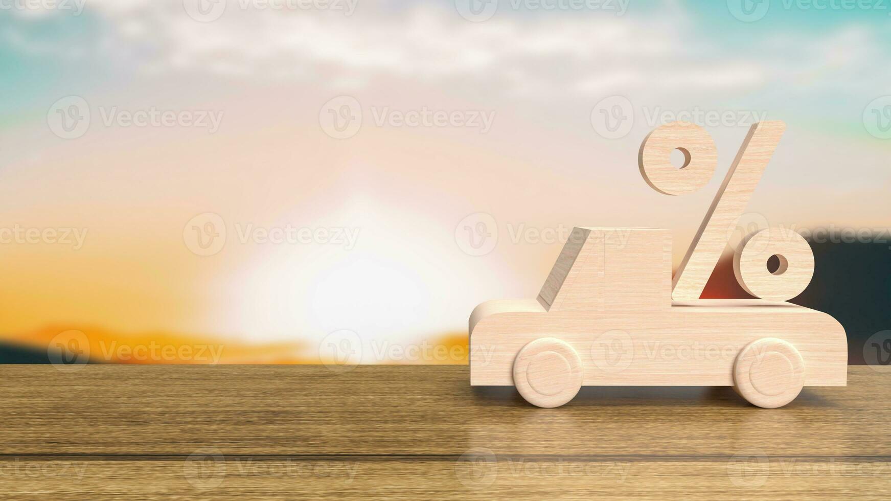 The wood car on table for interest rates concept 3d rendering photo