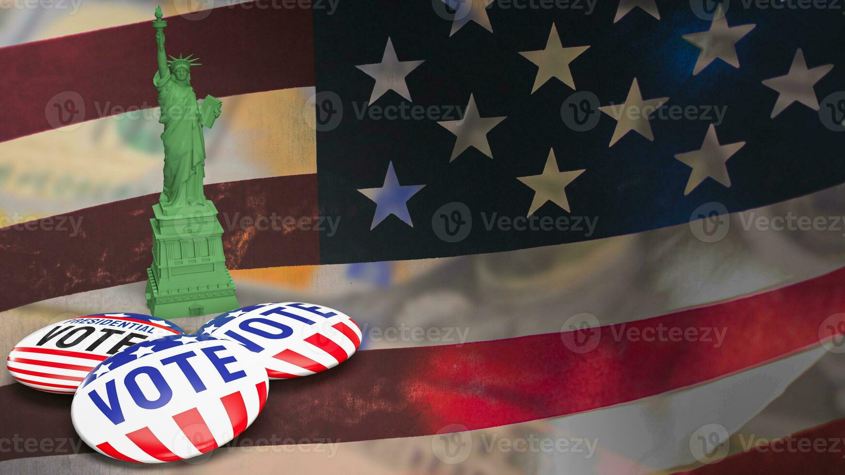 el estatua de libertad en Estados Unidos bandera antecedentes para votar concepto 3d representación foto