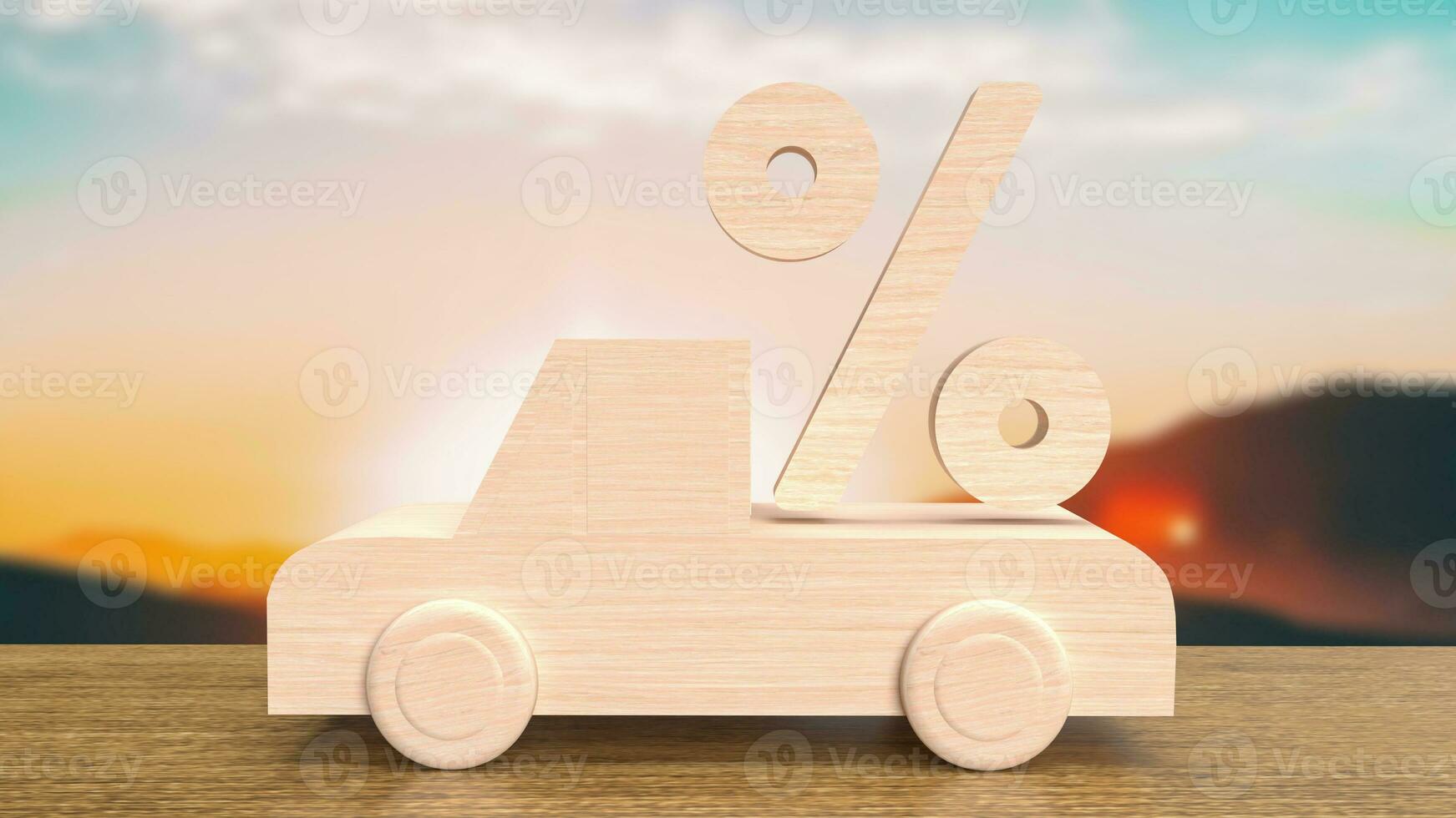 The wood car on table for interest rates concept 3d rendering photo