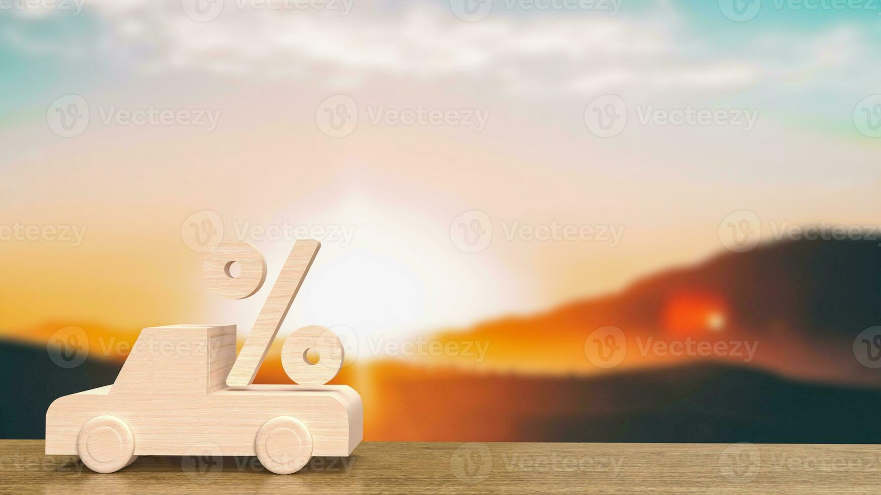 The wood car on table for interest rates concept 3d rendering photo