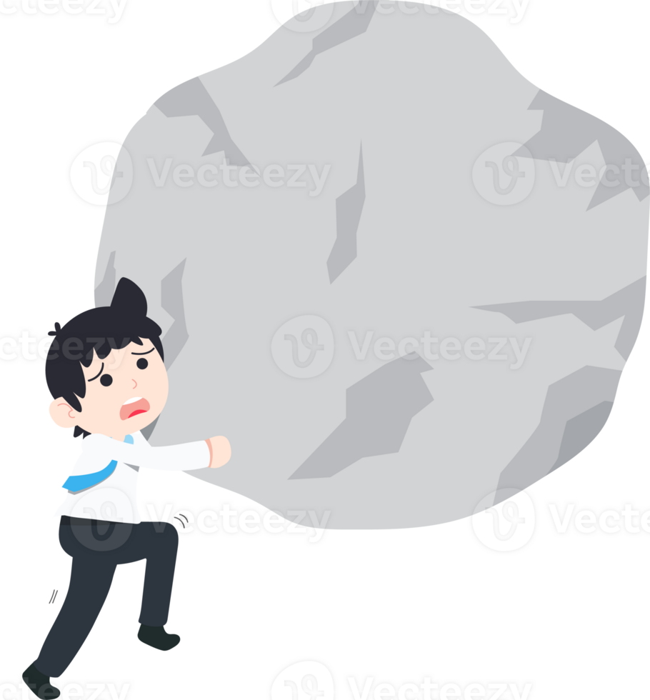 SD Business Man Pushing a giant stone upwards is so very difficult png