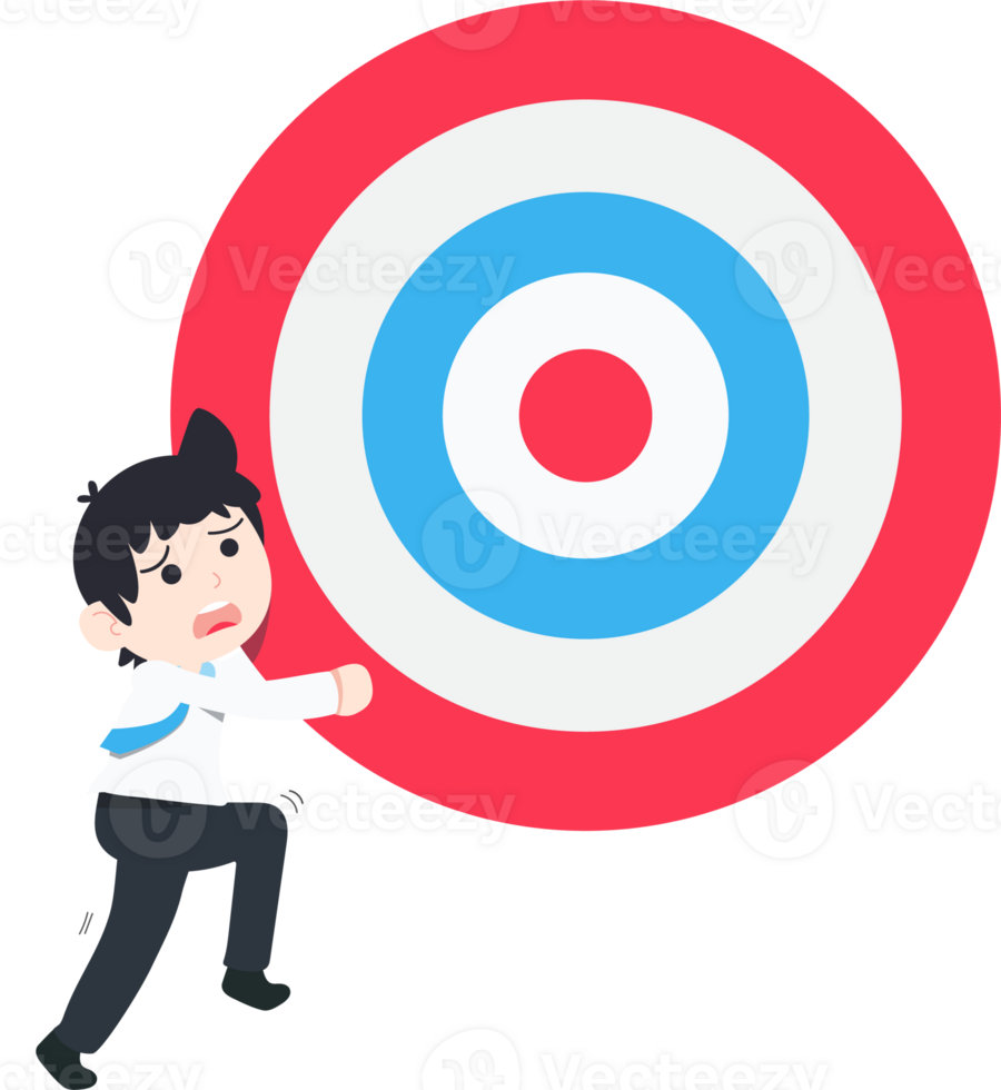 SD Business Man Pushing a giant Target upwards is so very difficult png