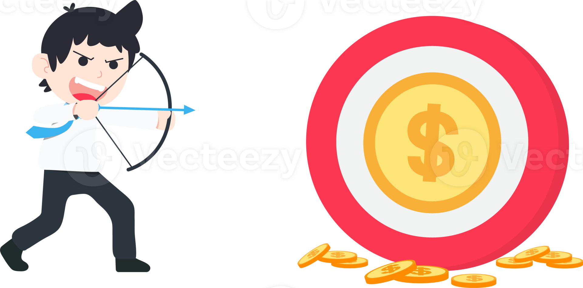 SD Business Man Hold the bow and aim the coin at the center of the target png
