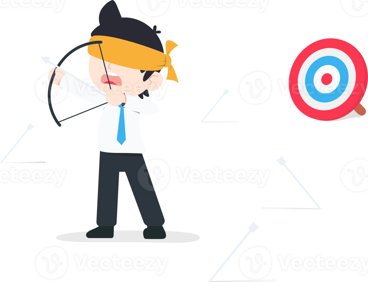 sd företag man varelse ögonbindel och de pil missar de mål eftersom av varelse osynlig png
