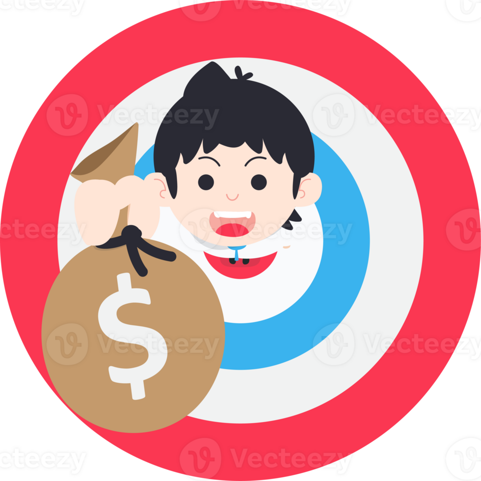SD Business Man Standing on the target and raising the bag of money png