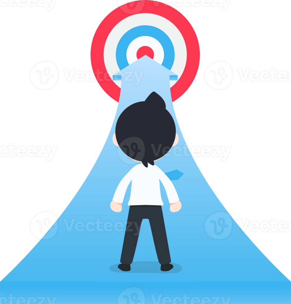 SD Business Man stands on the arrow way that is directed towards the target png
