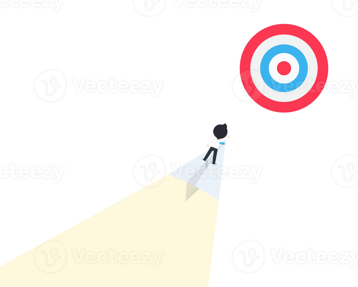 SD Business Man Standing on a paper plane with wings Fly directly to the center of the target quickly png