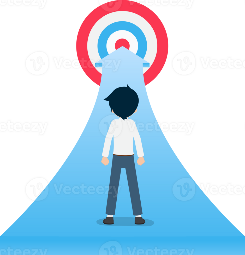 Salary Man stands on the arrow way that is directed towards the target png