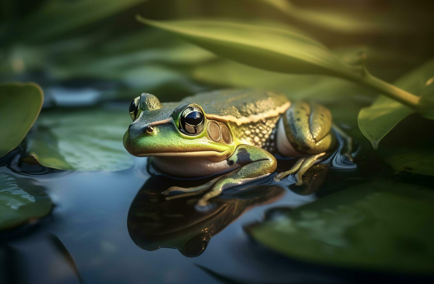 cerca arriba detallado retrato de rana animal, generativo ai foto