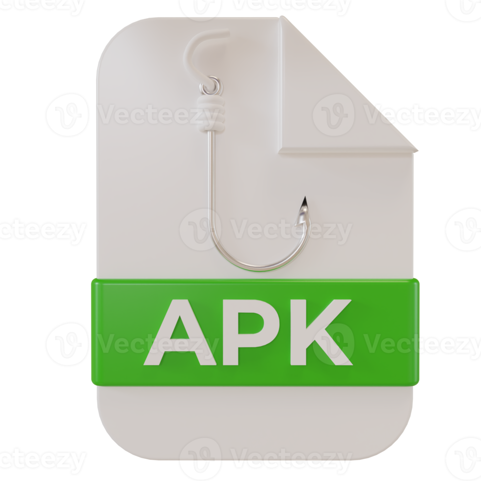 3d render hook icon and document apk. photo concept for illustration of a smartphone application that contains phishing that can hack personal data png