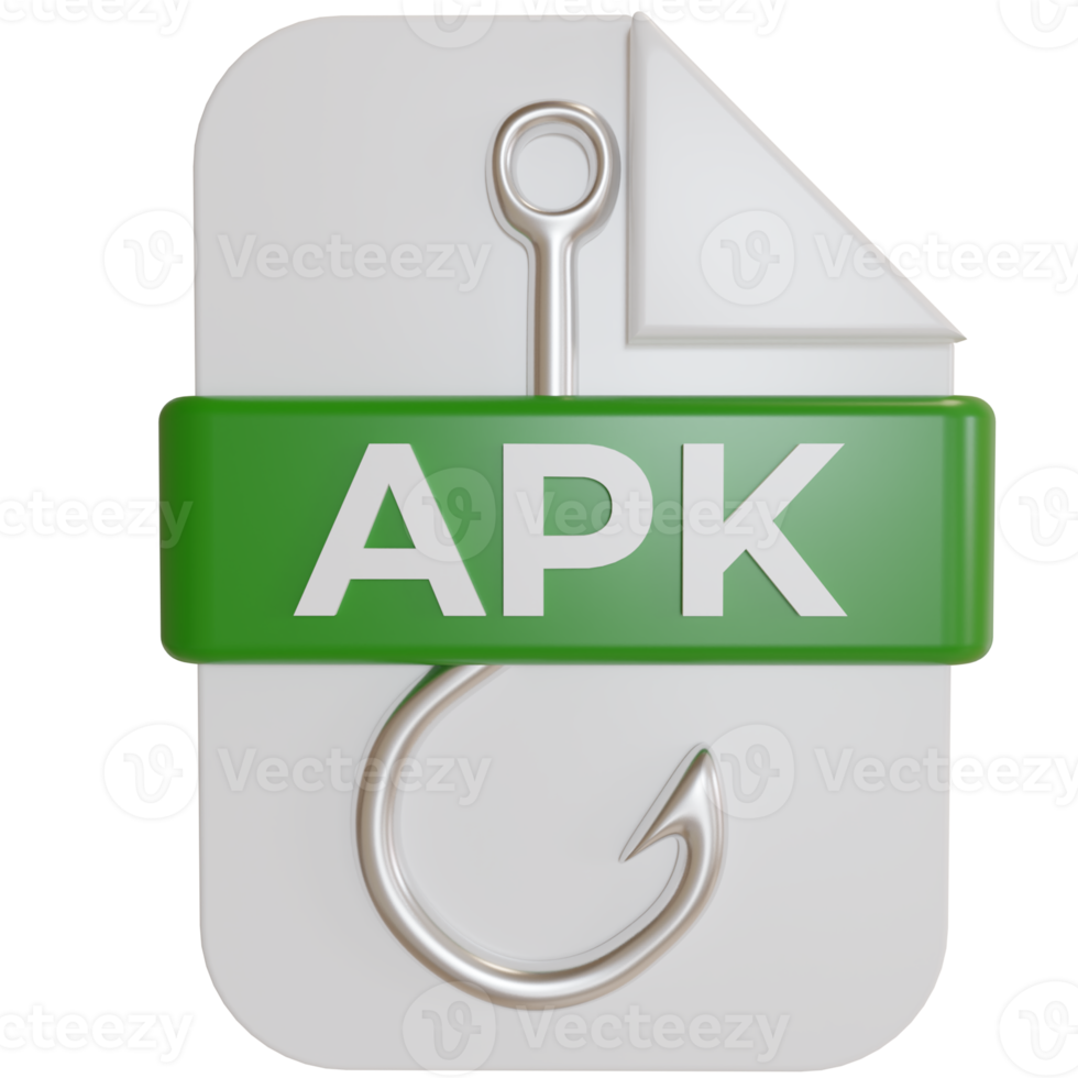 3d apk icon and fishing hook, concept illustration of a smartphone application which when installed will generate a virus or phishing and steal files png