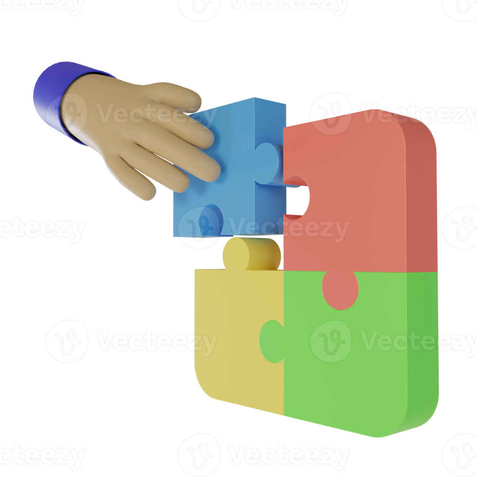 3d render of hand and jigsaw icon. concept for problem solving teamwork. puzzle sign png
